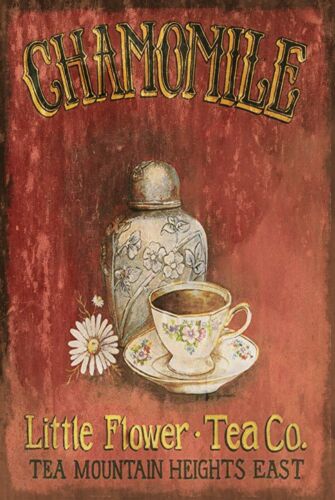 Chamomile Tea - Kamillethee reclamebord in retro vintage stijl,